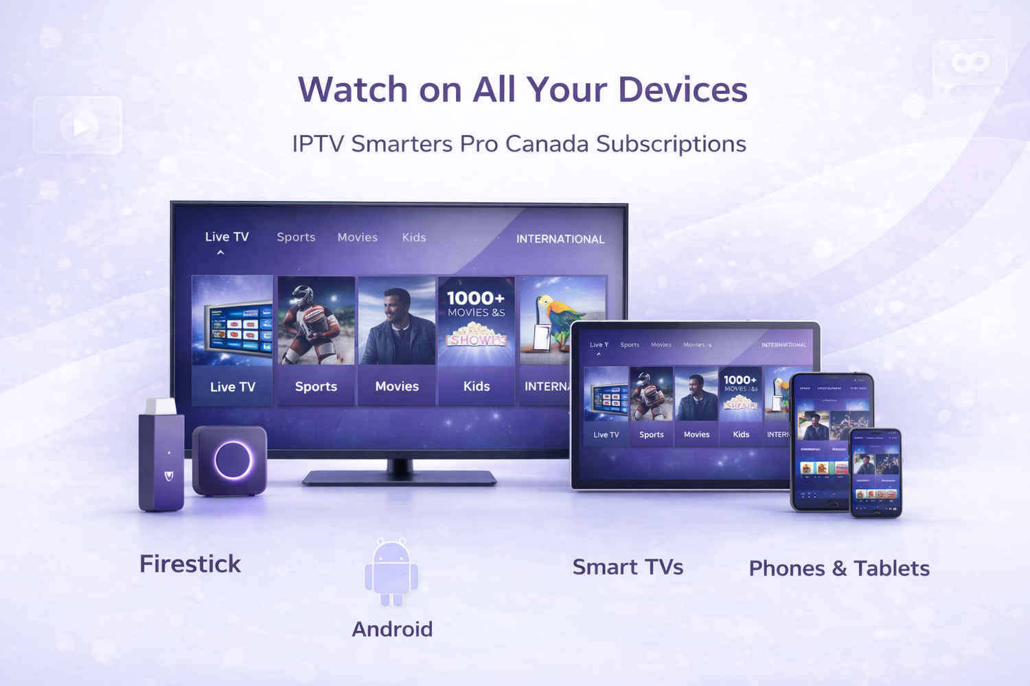 Get multi-device IPTV Smarters Pro subscriptions in Canada. Stream on 2, 3 or 4 devices at once with stable HD & 4K quality.