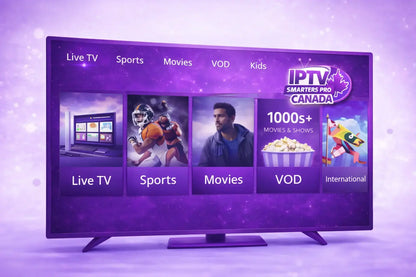 IPTV Smarters Pro Canada subscription box showing live TV streaming plans in purple theme
