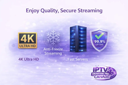 IPTV Smarters Pro Canada features including 4K streaming anti freeze and fast servers
