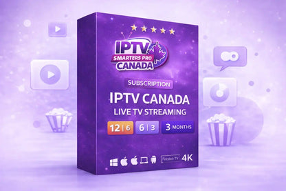 IPTV Smarters Pro Canada subscription box showing live TV streaming plans in purple theme
